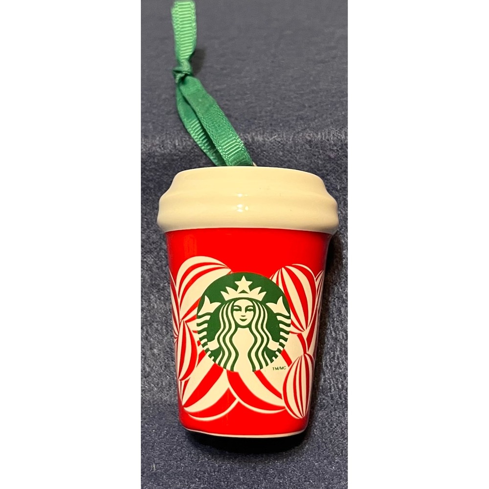 Starbucks 2024 Red Peppermint Swirl Ceramic Coffee Cup Christmas Ornament BWB 24